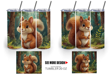 Tumbler Wrap Cartoon Squirrel in Forest Sublimation artnoy 