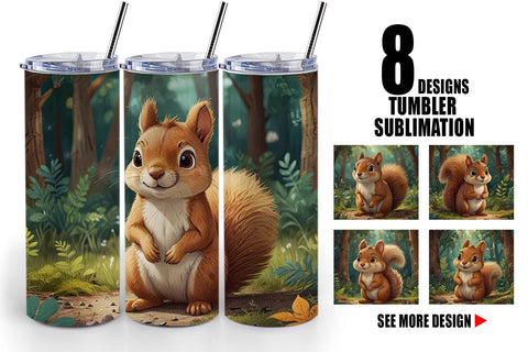 Tumbler Wrap Cartoon Squirrel in Forest Sublimation artnoy 