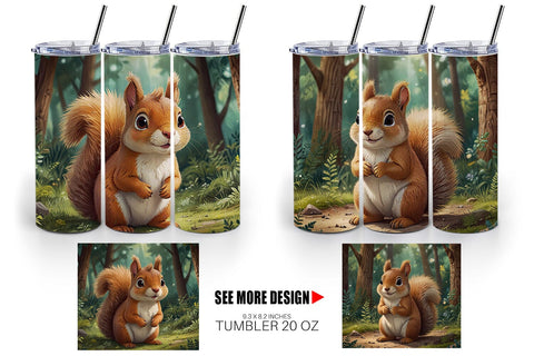 Tumbler Wrap Cartoon Squirrel in Forest Sublimation artnoy 