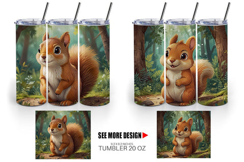 Tumbler Wrap Cartoon Squirrel in Forest Sublimation artnoy 