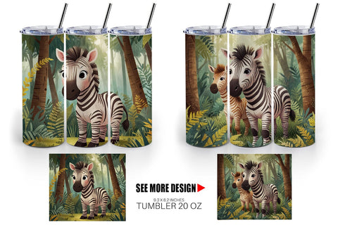 Tumbler Wrap Cartoon Zebra in Forest Sublimation artnoy 