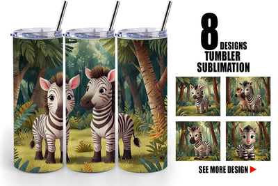 Tumbler Wrap Cartoon Zebra in Forest Sublimation artnoy 