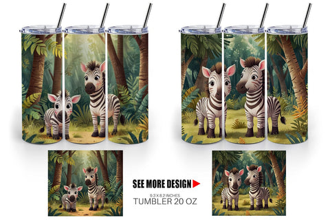 Tumbler Wrap Cartoon Zebra in Forest Sublimation artnoy 