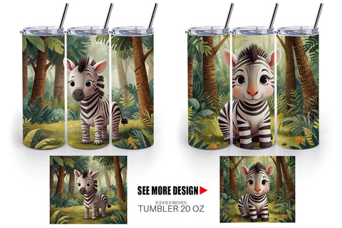 Tumbler Wrap Cartoon Zebra in Forest Sublimation artnoy 