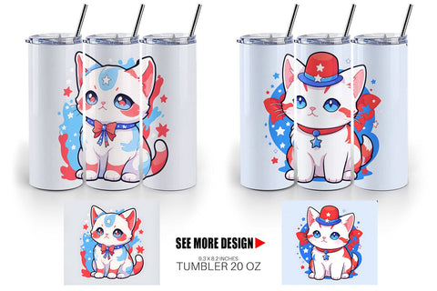 Tumbler Wrap Cat 4th July Sublimation artnoy 