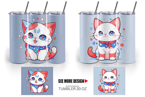 Tumbler Wrap Cat 4th July Sublimation artnoy 