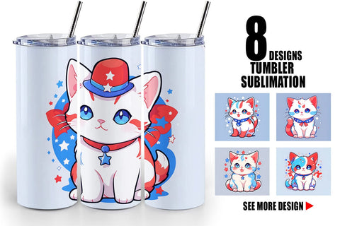 Tumbler Wrap Cat 4th July Sublimation artnoy 