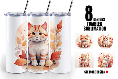 Tumbler Wrap Cat Among Falling Leaves Sublimation artnoy 