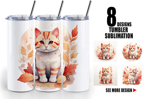 Tumbler Wrap Cat Among Falling Leaves Sublimation artnoy 