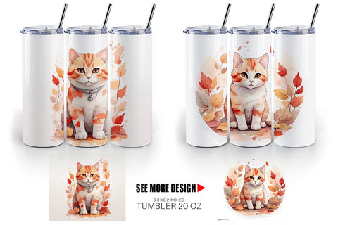 Tumbler Wrap Cat Among Falling Leaves Sublimation artnoy 