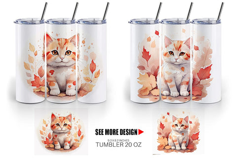 Tumbler Wrap Cat Among Falling Leaves Sublimation artnoy 