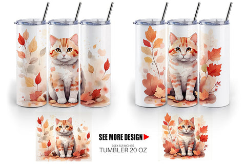 Tumbler Wrap Cat Among Falling Leaves Sublimation artnoy 