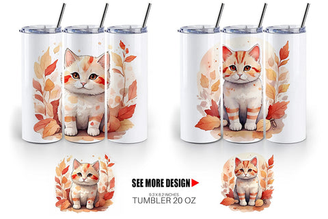 Tumbler Wrap Cat Among Falling Leaves Sublimation artnoy 