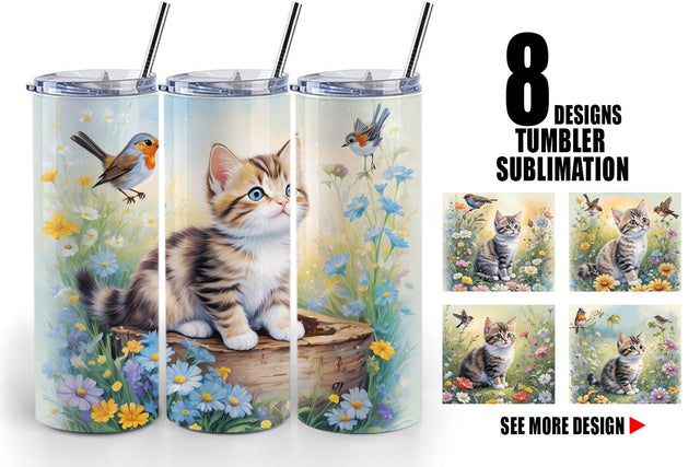 Tumbler Wrap Cat and Flowers Sublimation artnoy 