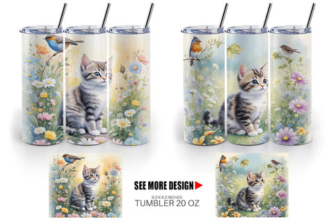Tumbler Wrap Cat and Flowers Sublimation artnoy 