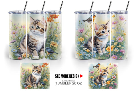 Tumbler Wrap Cat and Flowers Sublimation artnoy 