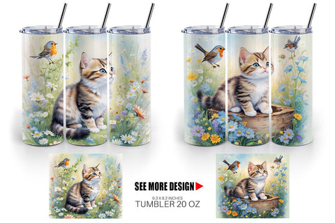 Tumbler Wrap Cat and Flowers Sublimation artnoy 