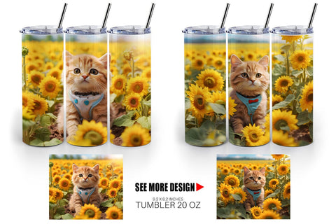 Tumbler Wrap Cat and Sunflowers Sublimation artnoy 