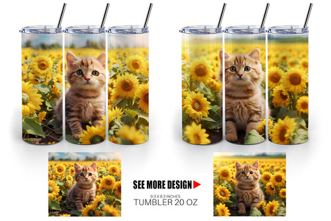 Tumbler Wrap Cat and Sunflowers Sublimation artnoy 