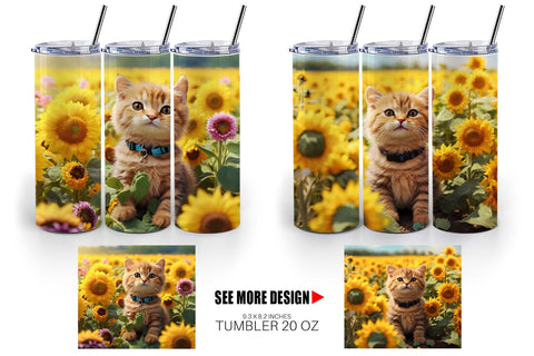 Tumbler Wrap Cat and Sunflowers Sublimation artnoy 