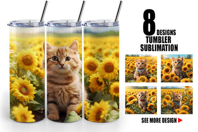 Tumbler Wrap Cat and Sunflowers Sublimation artnoy 