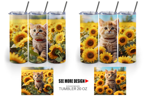Tumbler Wrap Cat and Sunflowers Sublimation artnoy 