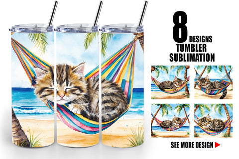 Tumbler Wrap Cat in Summer Hammock Sublimation artnoy 