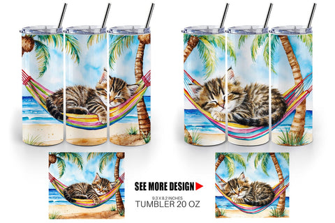 Tumbler Wrap Cat in Summer Hammock Sublimation artnoy 