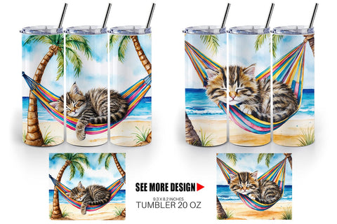 Tumbler Wrap Cat in Summer Hammock Sublimation artnoy 