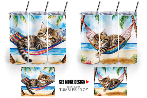 Tumbler Wrap Cat in Summer Hammock Sublimation artnoy 