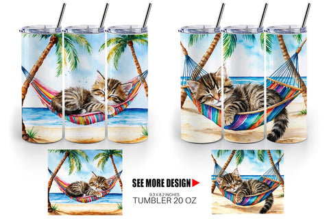 Tumbler Wrap Cat in Summer Hammock Sublimation artnoy 