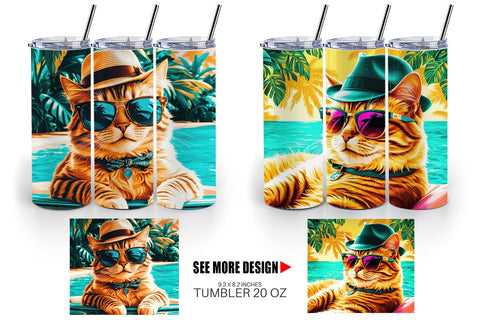 Tumbler Wrap Cat in Summer Sublimation artnoy 