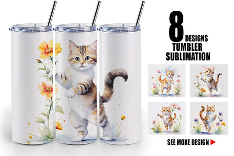 Tumbler Wrap Cat in Summer Watercolor Sublimation artnoy 