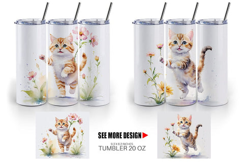 Tumbler Wrap Cat in Summer Watercolor Sublimation artnoy 