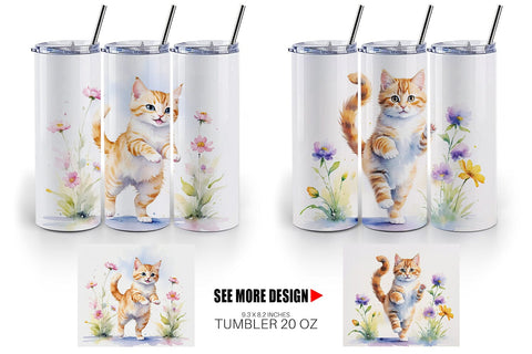 Tumbler Wrap Cat in Summer Watercolor Sublimation artnoy 