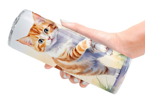 Tumbler Wrap Cat in Summer Watercolor Sublimation artnoy 