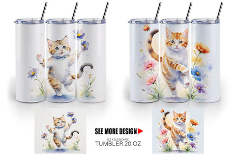 Tumbler Wrap Cat in Summer Watercolor Sublimation artnoy 