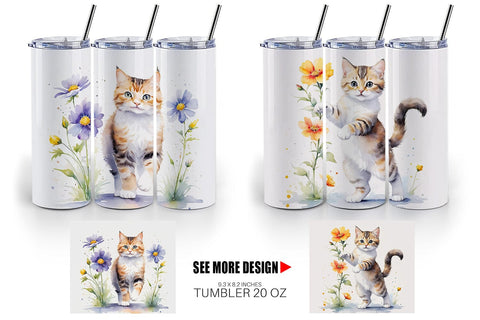 Tumbler Wrap Cat in Summer Watercolor Sublimation artnoy 