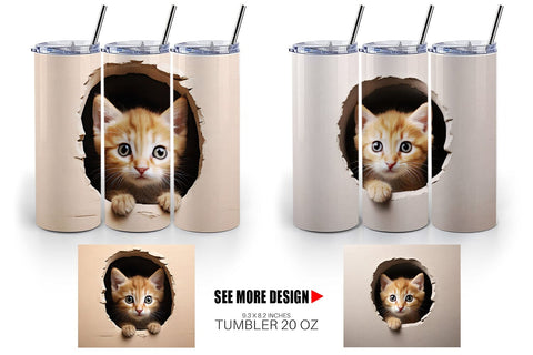 Tumbler Wrap Cat Peeks from Wall Sublimation artnoy 