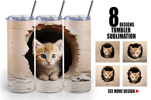 Tumbler Wrap Cat Peeks from Wall Sublimation artnoy 