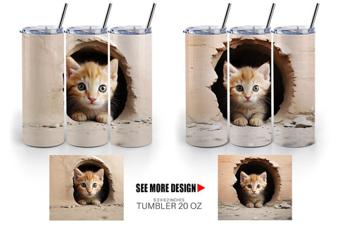 Tumbler Wrap Cat Peeks from Wall Sublimation artnoy 