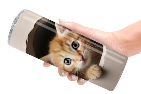 Tumbler Wrap Cat Peeks from Wall Sublimation artnoy 