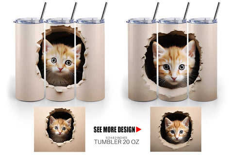 Tumbler Wrap Cat Peeks from Wall Sublimation artnoy 