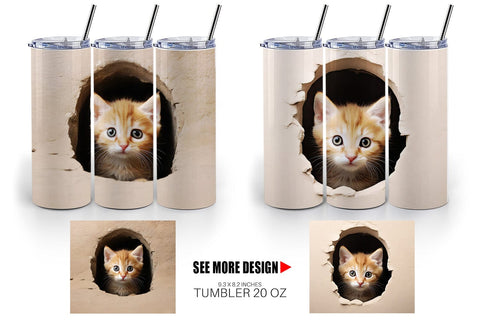 Tumbler Wrap Cat Peeks from Wall Sublimation artnoy 