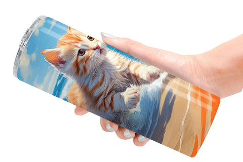 Tumbler Wrap Cat Running on the Beach Sublimation artnoy 