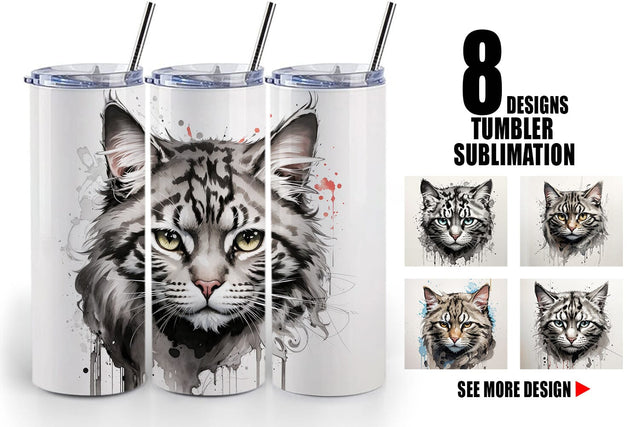 Tumbler Wrap Cat Watercolor Ink Sublimation artnoy 