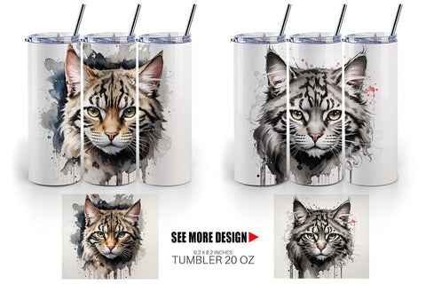 Tumbler Wrap Cat Watercolor Ink Sublimation artnoy 