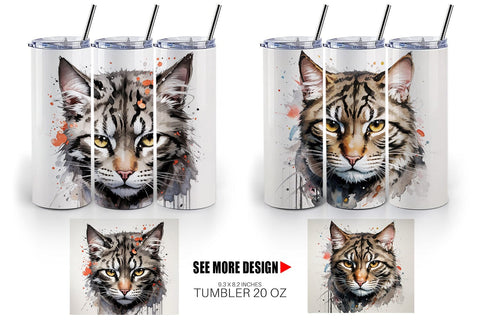 Tumbler Wrap Cat Watercolor Ink Sublimation artnoy 