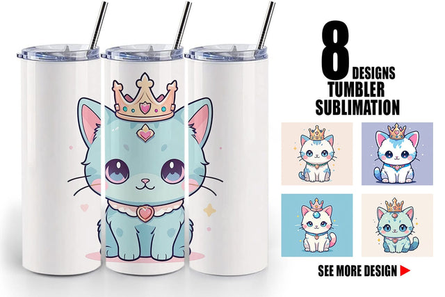 Tumbler Wrap Cat Wearing Crown Sublimation artnoy 
