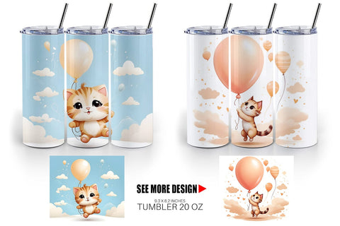 Tumbler Wrap Cat With Balloon Sublimation artnoy 